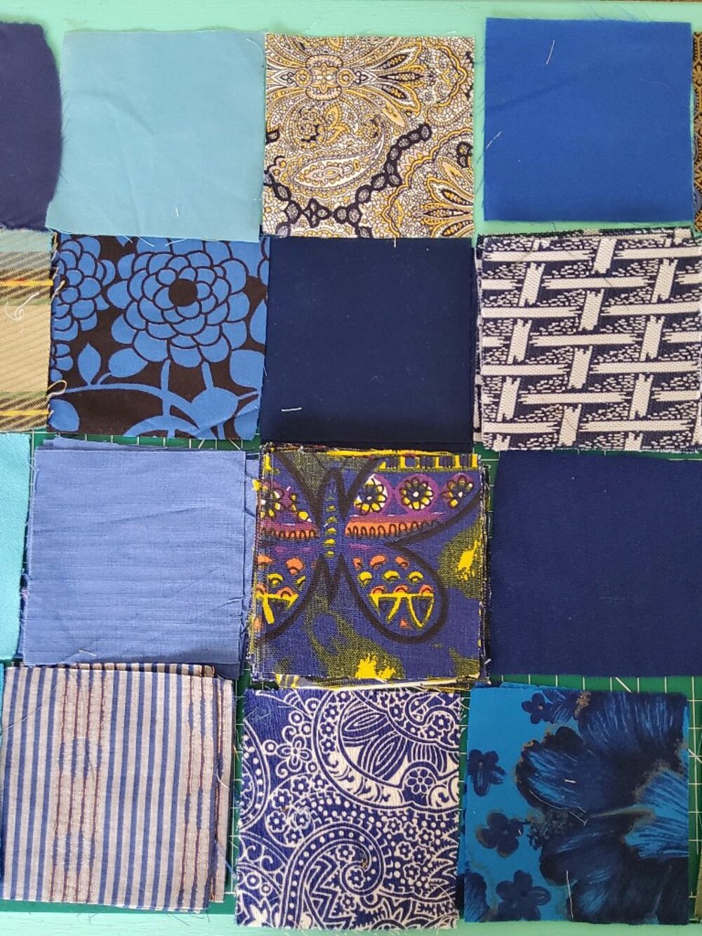 Blue Fabric Destash Bundle,  Quilting Squares, Vintage Fabric Scraps, Sewing